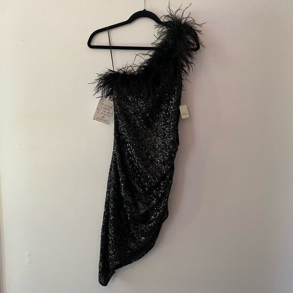 NWT Amanda Uprichard Free People Black Sequin Feather Kieran Mini Dress size XS - Picture 3 of 11